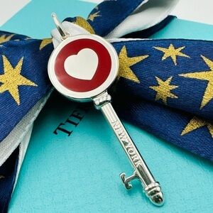 RARE Tiffany & Co Red Enamel Heart Key Charm Pendant with PACKAGING